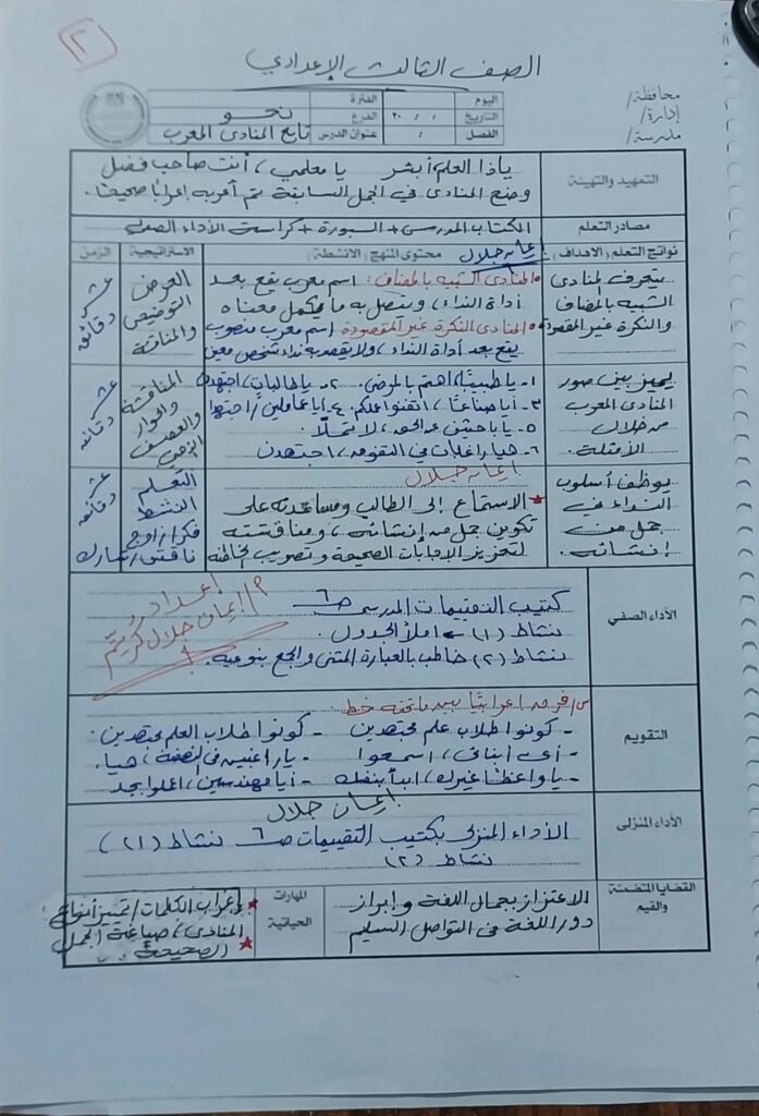تحضير اللغة العربية والتربية الدينية الإسلامية الأسبوع الثاني للصف الثالث الإعدادي 1