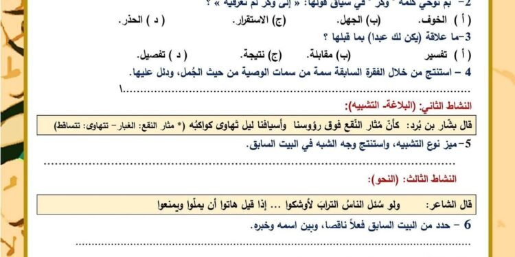 التقييمات للأسبوع الرابع للصف الأول الثانوي 1
