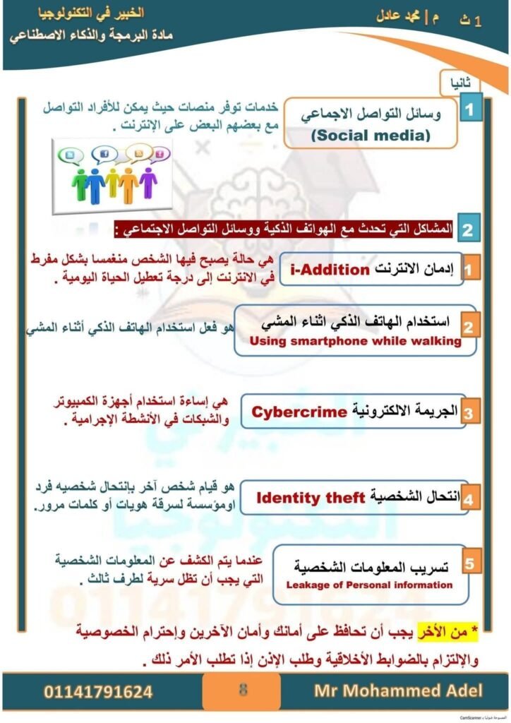ماده البرمجة والذكاء الاصطناعي للصف الأول الثانوي