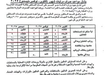 مواعيد صرف مرتبات اكتوبر