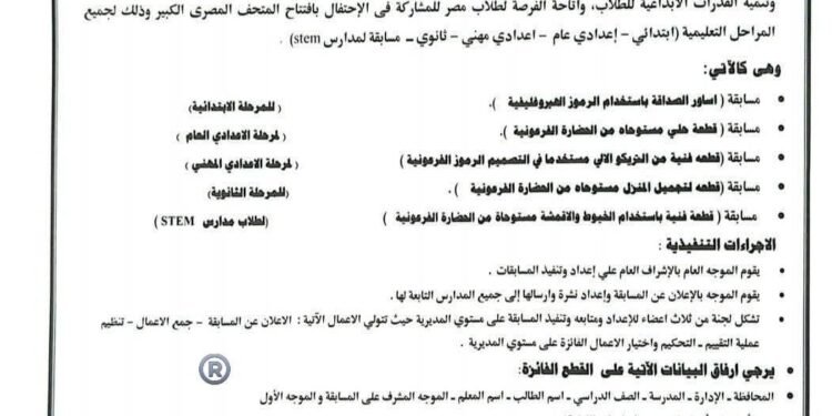 المسابقات التي يتم تنفيذها بمناسبة المتحف المصري الكبير