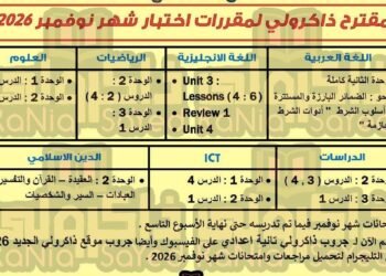 مقررات شهر نوفمبر للصف الثاني الإعدادي