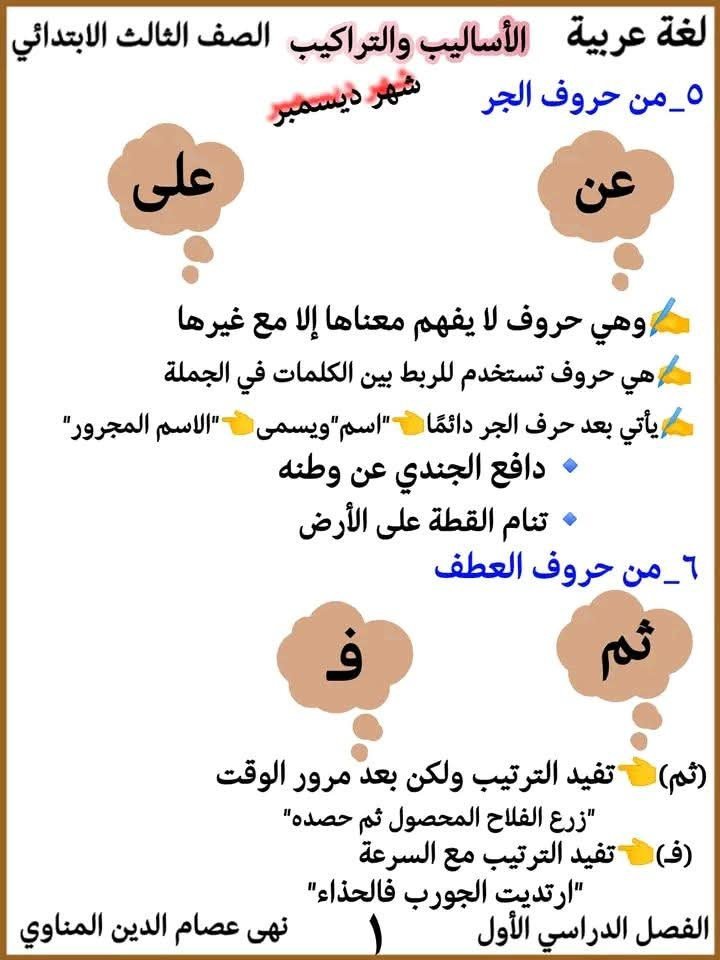 مذكرات لغة عربية مراجعة الصف الثالث الابتدائي 